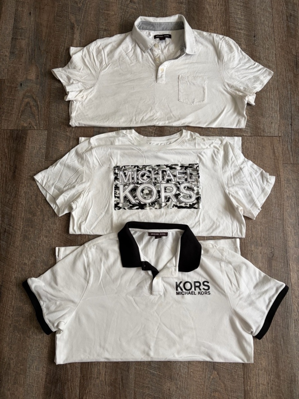 Michael Kors Men’s White Polo & Graphic Tee Trio with Black Accents